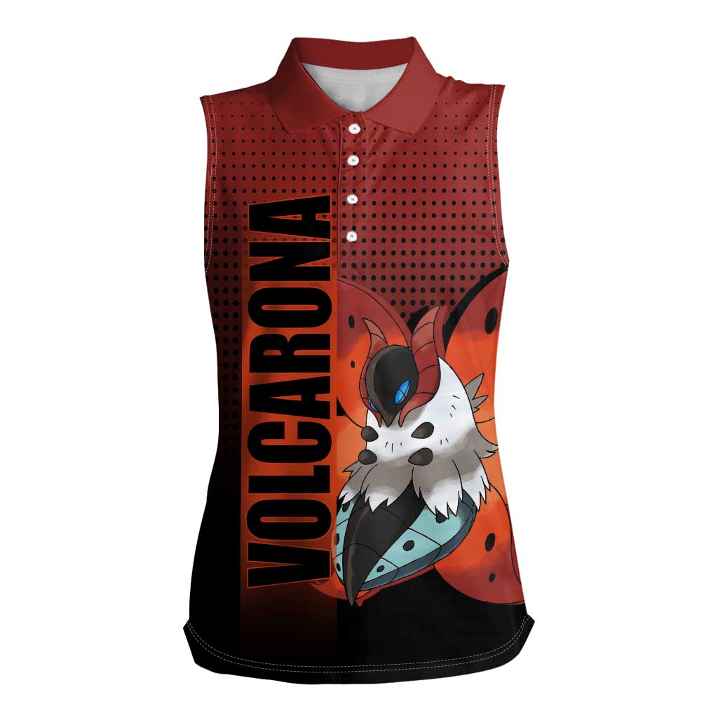 Volcarona from Poké Women Sleeveless Polo Shirt Bug and Fire Types Featuring Bright and Fiery Design - The Mazicc