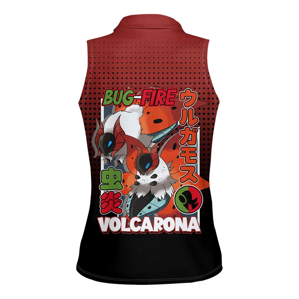 Volcarona from Poké Women Sleeveless Polo Shirt Bug and Fire Types Featuring Bright and Fiery Design - The Mazicc