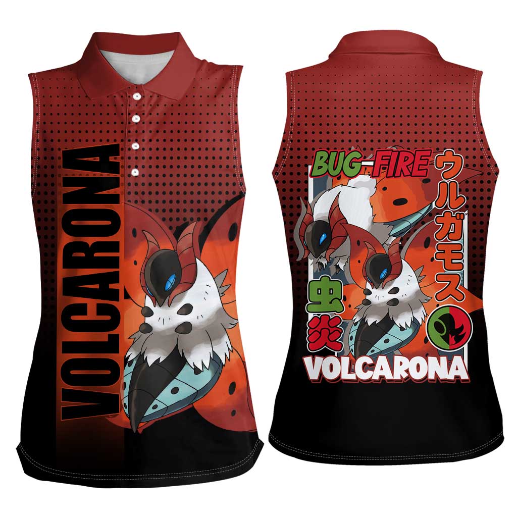 Volcarona from Poké Women Sleeveless Polo Shirt Bug and Fire Types Featuring Bright and Fiery Design - The Mazicc