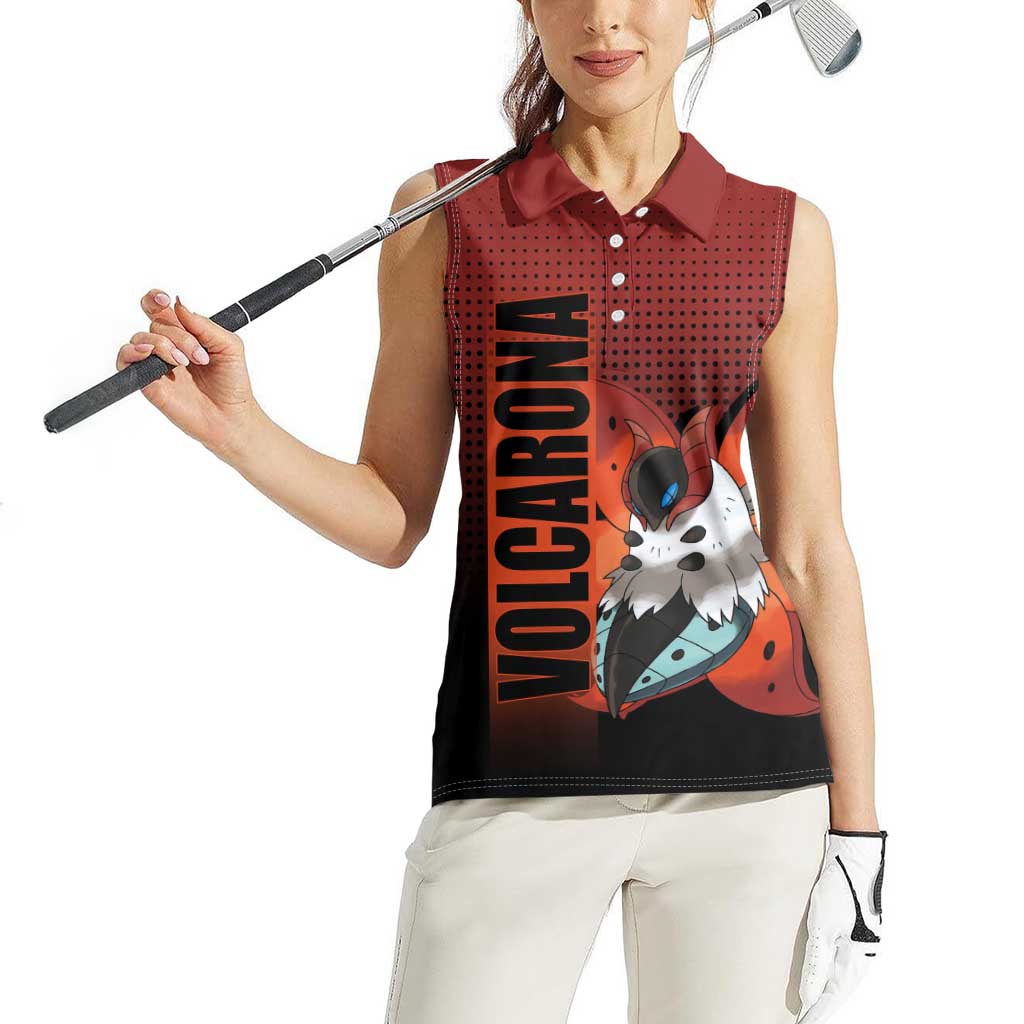 Volcarona from Poké Women Sleeveless Polo Shirt Bug and Fire Types Featuring Bright and Fiery Design - The Mazicc