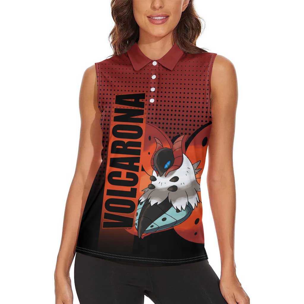 Volcarona from Poké Women Sleeveless Polo Shirt Bug and Fire Types Featuring Bright and Fiery Design - The Mazicc