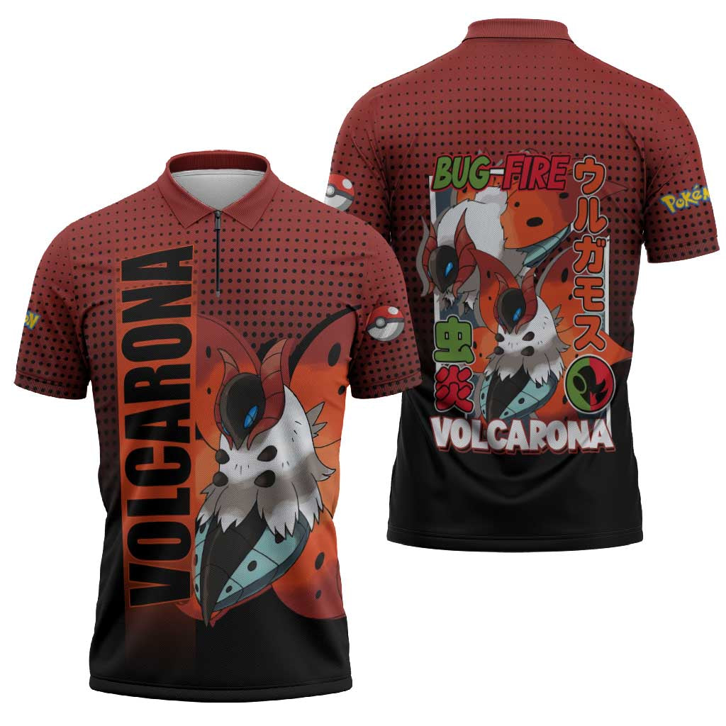 Volcarona from Poké Zipper Polo Shirt Bug and Fire Types Featuring Bright and Fiery Design - The Mazicc