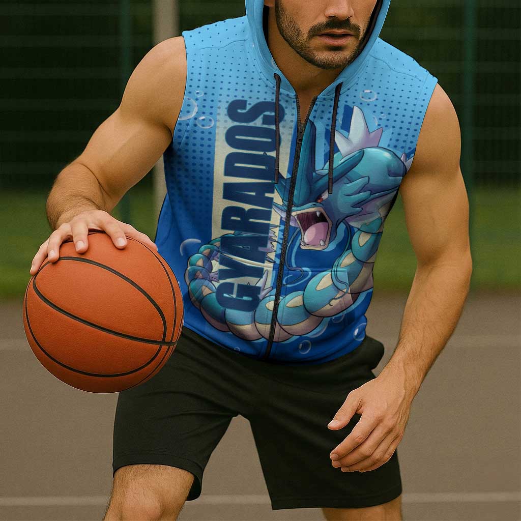 Gyarados from Poké Sleeveless Zip Hoodie with Water Type Power and Fierce Design - The Mazicc