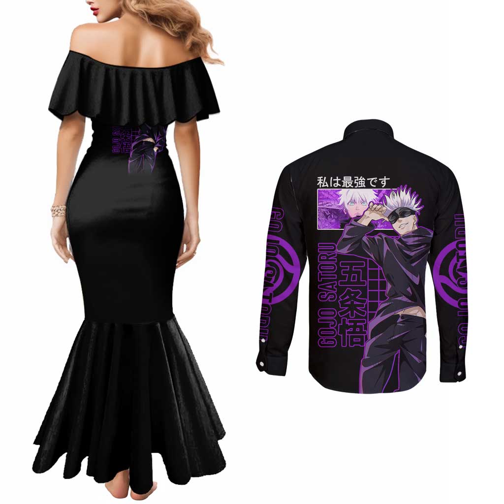 Gojo Satoru Sensei - Jujutsu Kaisen Couples Matching Mermaid Dress and Long Sleeve Button Shirt Anime Japan Art Style