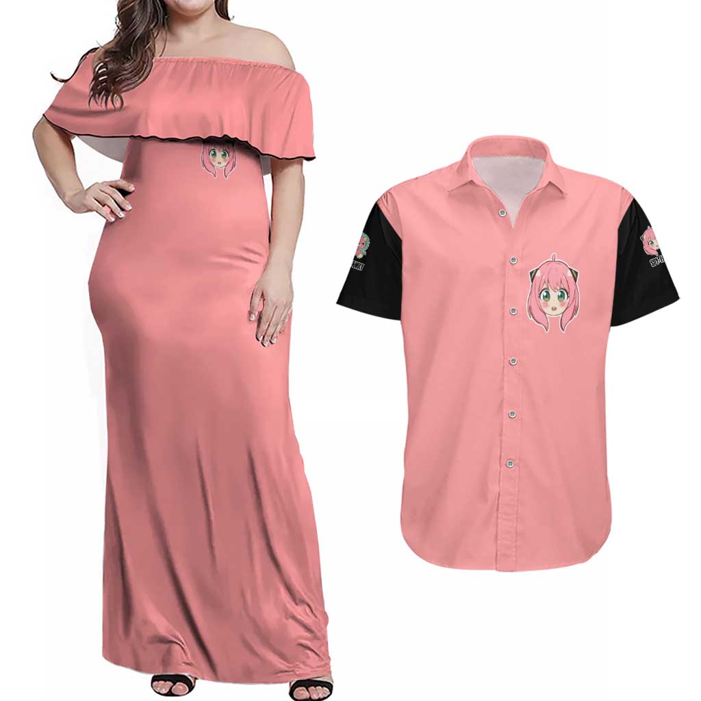 Anya Forger Spy x Family Couples Matching Off Shoulder Maxi Dress and Hawaiian Shirt Anime Style