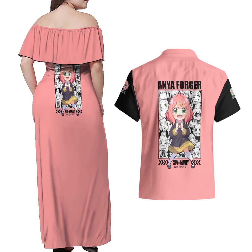 Anya Forger Spy x Family Couples Matching Off Shoulder Maxi Dress and Hawaiian Shirt Anime Style