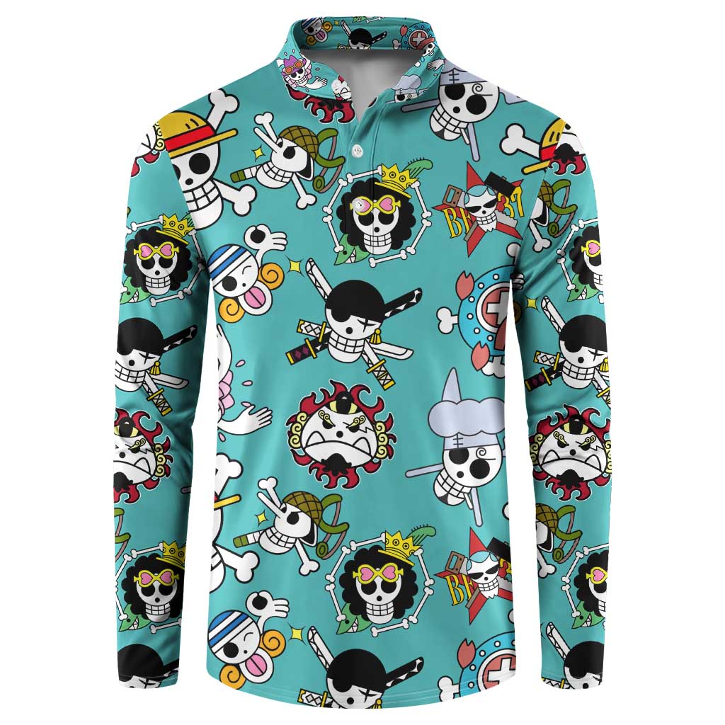 Strawhats Jolly Roger One Piece Button Sweatshirt Anime Pattern Style