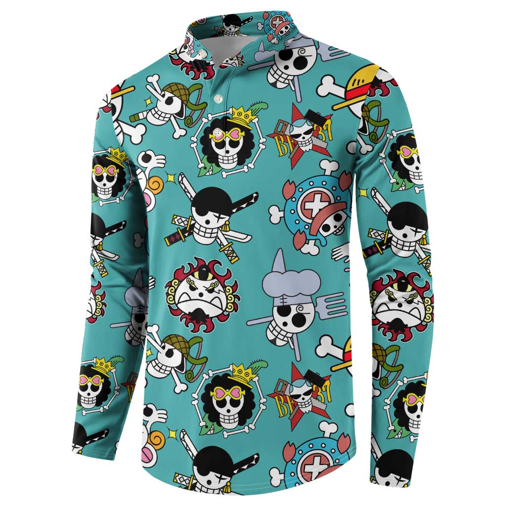 Strawhats Jolly Roger One Piece Button Sweatshirt Anime Pattern Style