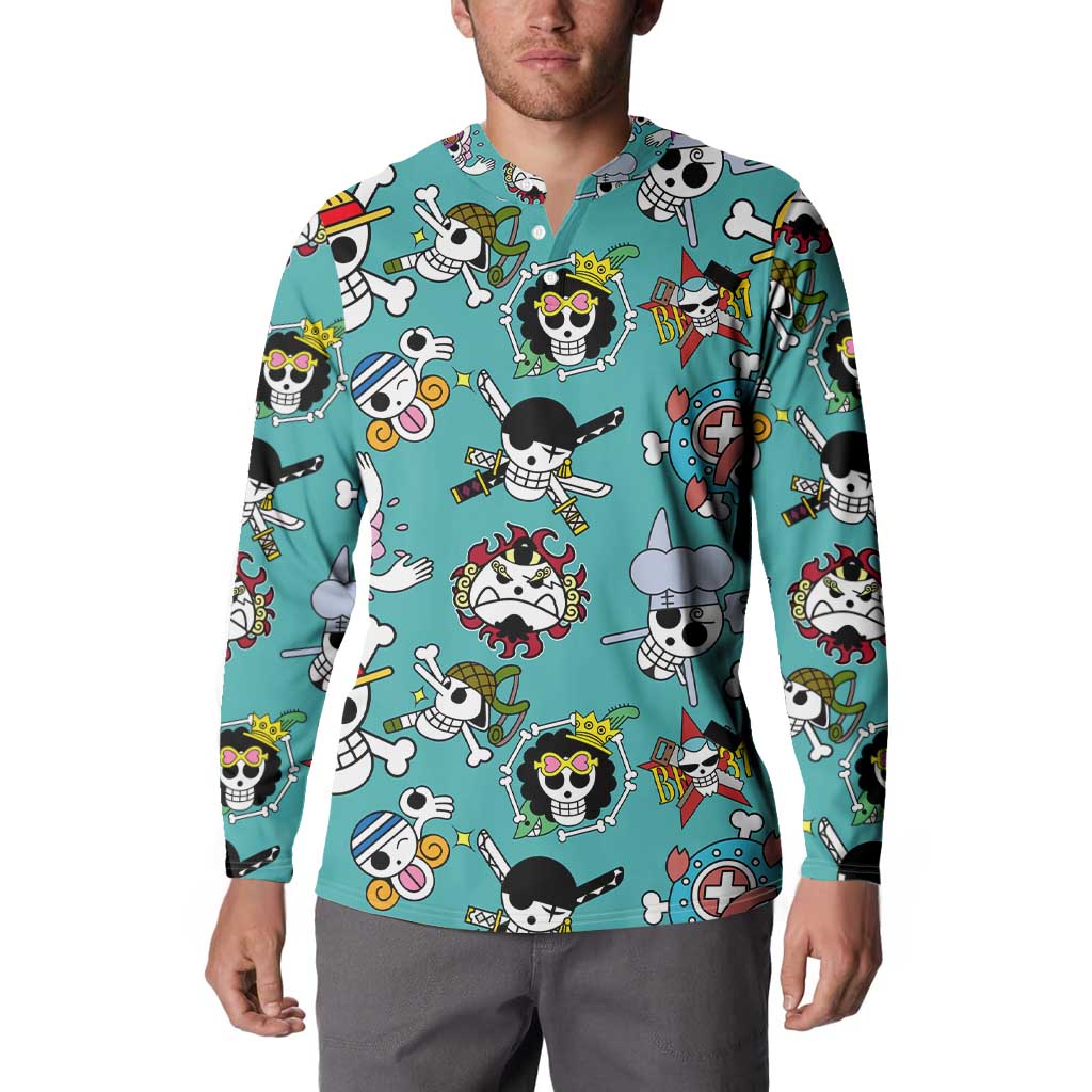 Strawhats Jolly Roger One Piece Button Sweatshirt Anime Pattern Style