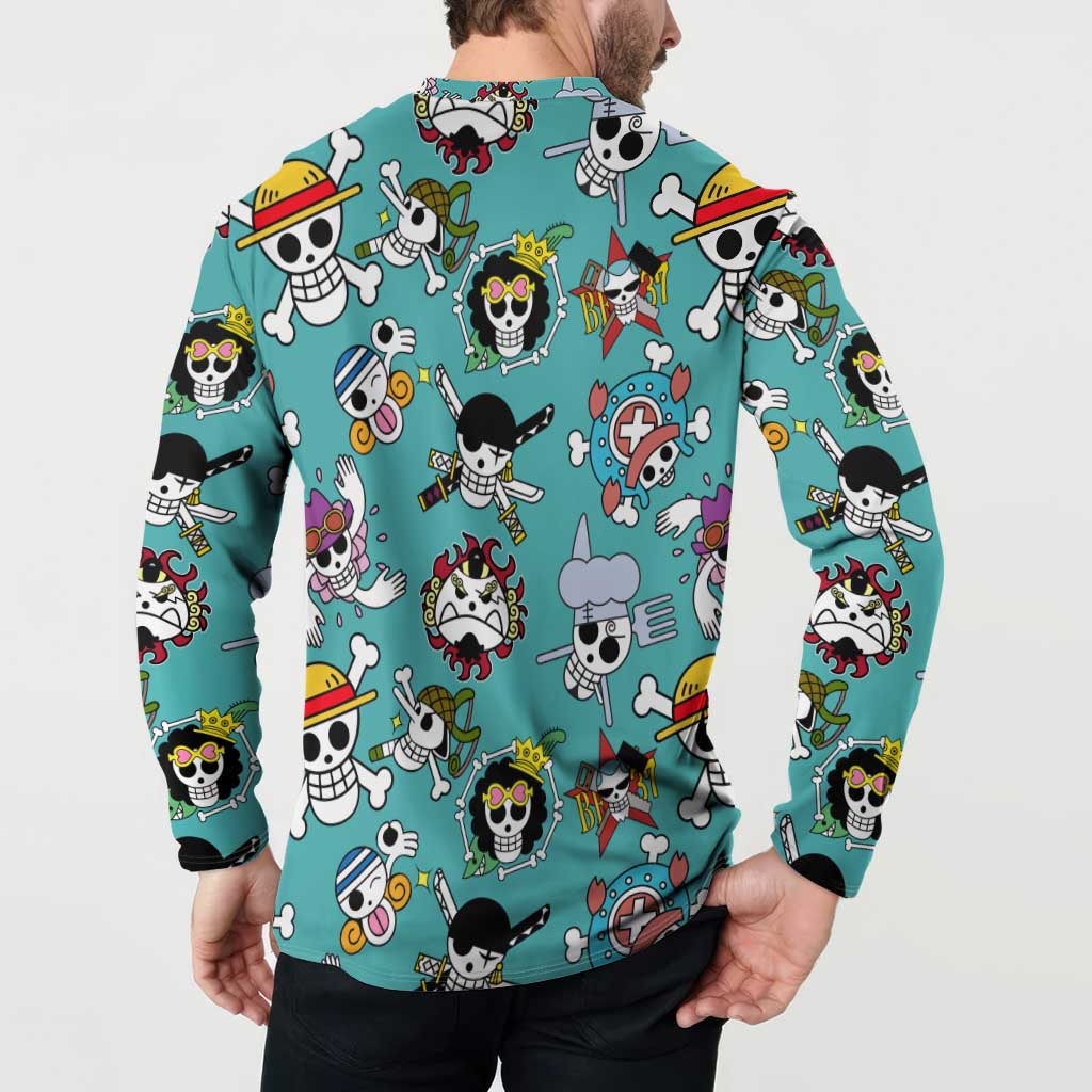 Strawhats Jolly Roger One Piece Button Sweatshirt Anime Pattern Style