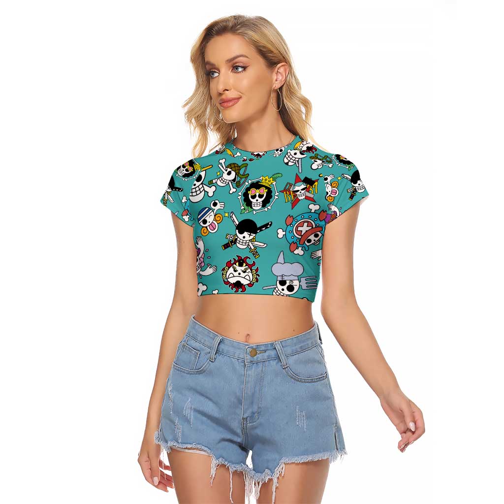Strawhats Jolly Roger One Piece Raglan Cropped T Shirt Anime Pattern Style