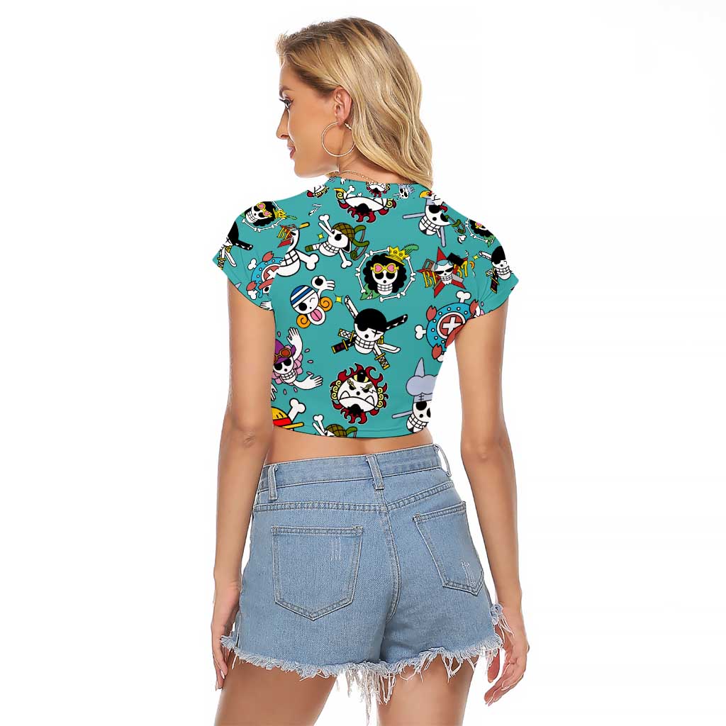 Strawhats Jolly Roger One Piece Raglan Cropped T Shirt Anime Pattern Style