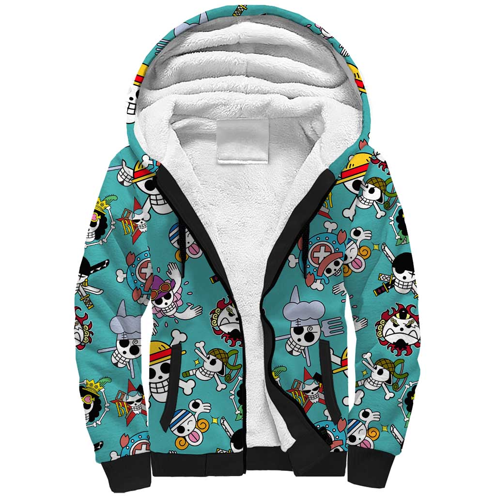 Strawhats Jolly Roger One Piece Sherpa Hoodie Anime Pattern Style