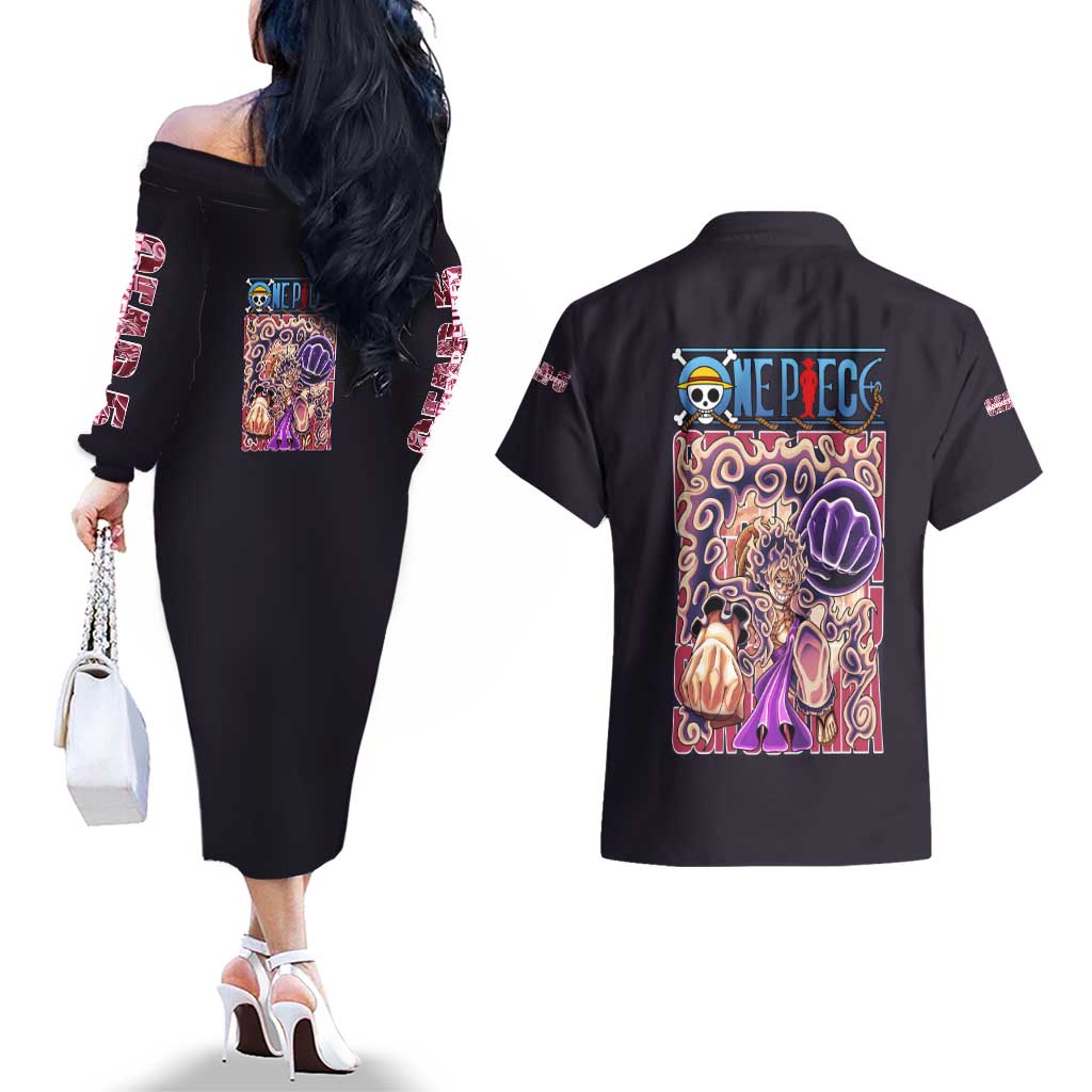 Gear 5th Luffy One Piece Couples Matching Off The Shoulder Long Sleeve Dress and Hawaiian Shirt Anime Style