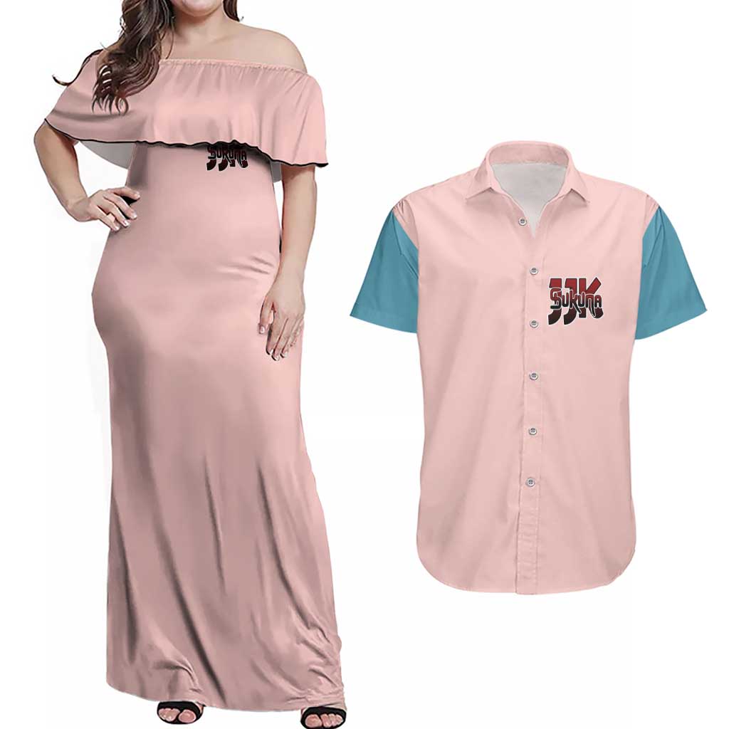 Ryomen Sukuna - Jujutsu Kaisen Couples Matching Off Shoulder Maxi Dress and Hawaiian Shirt Anime Style