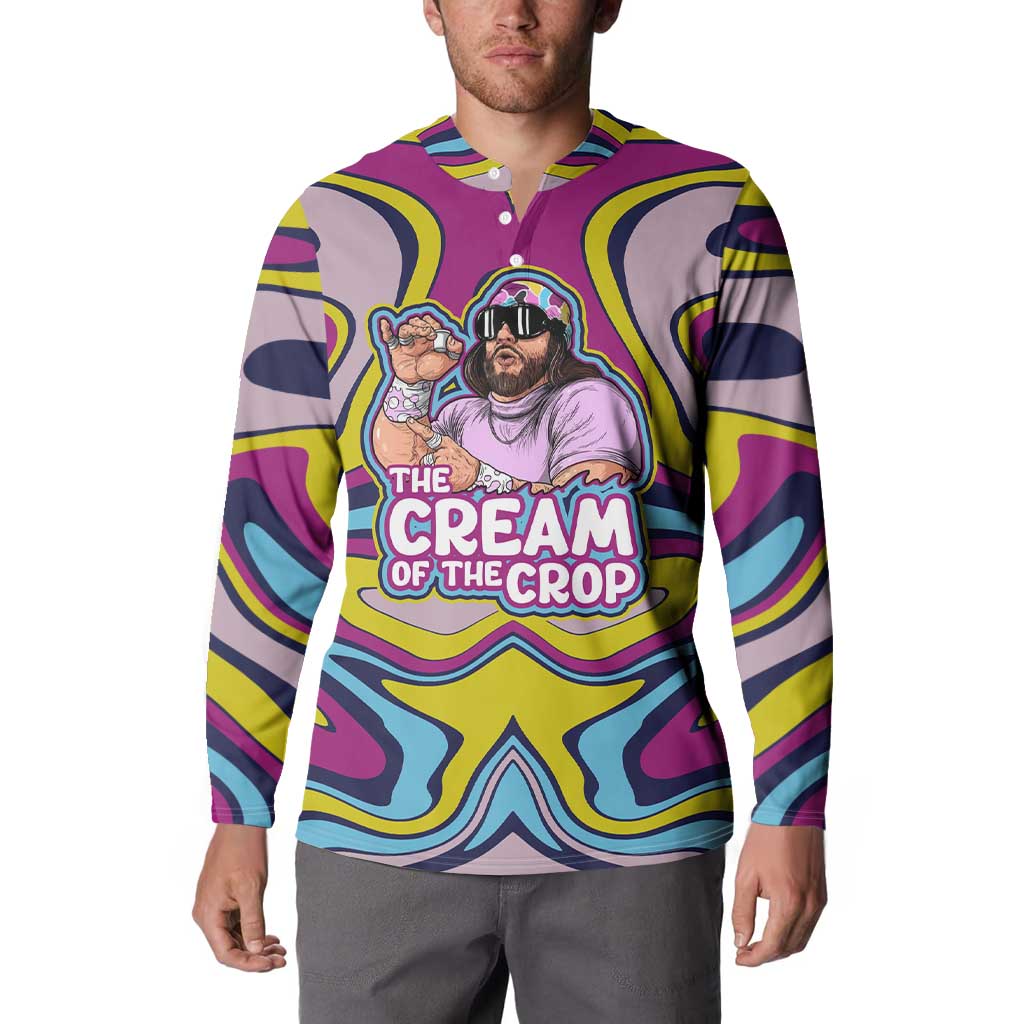 The Cream of the Crop Trippy Randy Savage Pop Culture Button Sweatshirt Anime Style