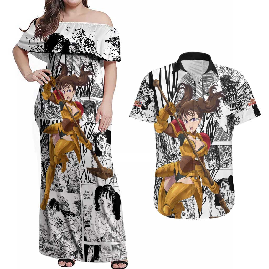 Diane - Nanatsu No Taizai Couples Matching Off Shoulder Maxi Dress and Hawaiian Shirt Anime Mix Manga Style