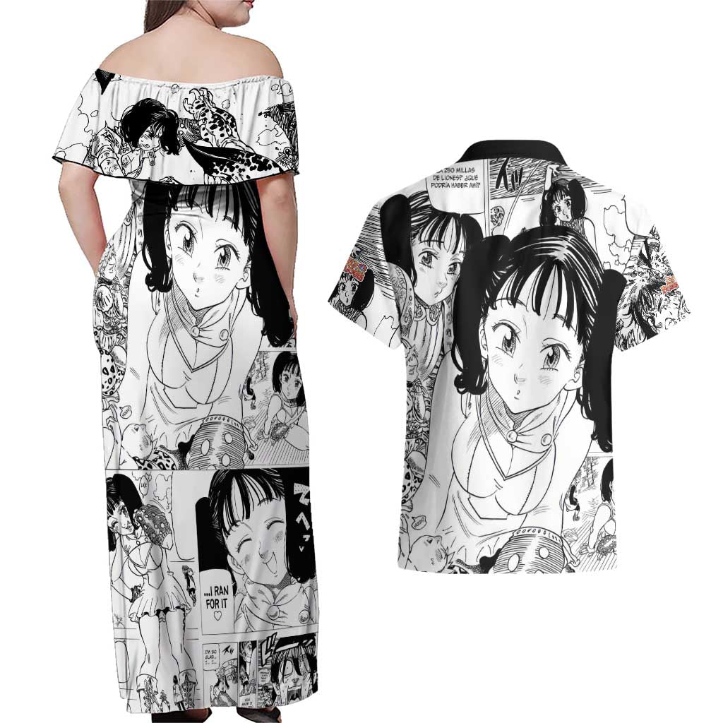 Diane - Nanatsu No Taizai Couples Matching Off Shoulder Maxi Dress and Hawaiian Shirt Anime Mix Manga Style