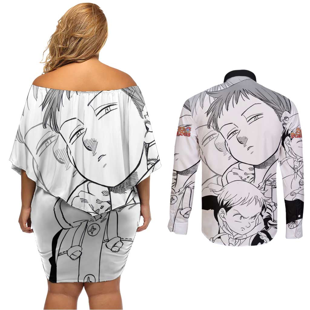 King - Nanatsu No Taizai Couples Matching Off Shoulder Short Dress and Long Sleeve Button Shirt Anime Mix Manga Style