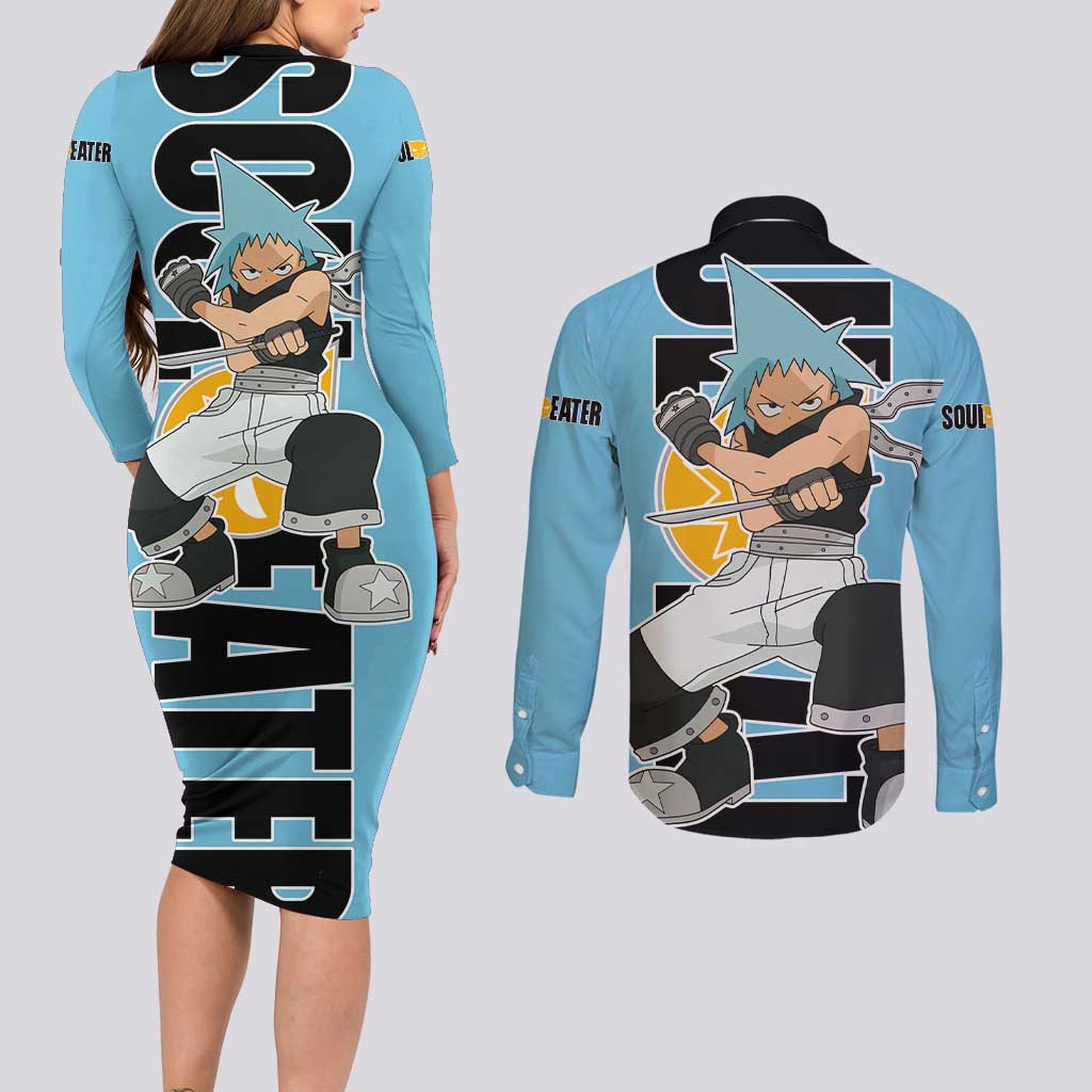 Black Star - Soul Eater Couples Matching Long Sleeve Bodycon Dress and Long Sleeve Button Shirt Anime Style