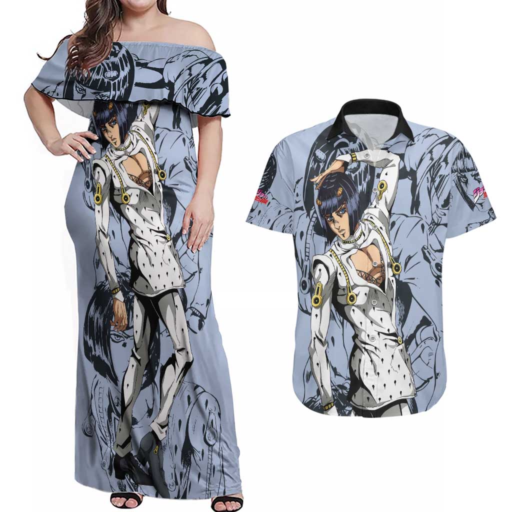 Bruno Bucciarati - Jojo Bizarre Adventure Couples Matching Off Shoulder Maxi Dress and Hawaiian Shirt Anime Style