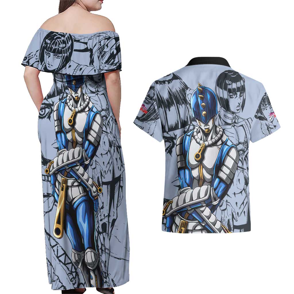 Bruno Bucciarati - Jojo Bizarre Adventure Couples Matching Off Shoulder Maxi Dress and Hawaiian Shirt Anime Style