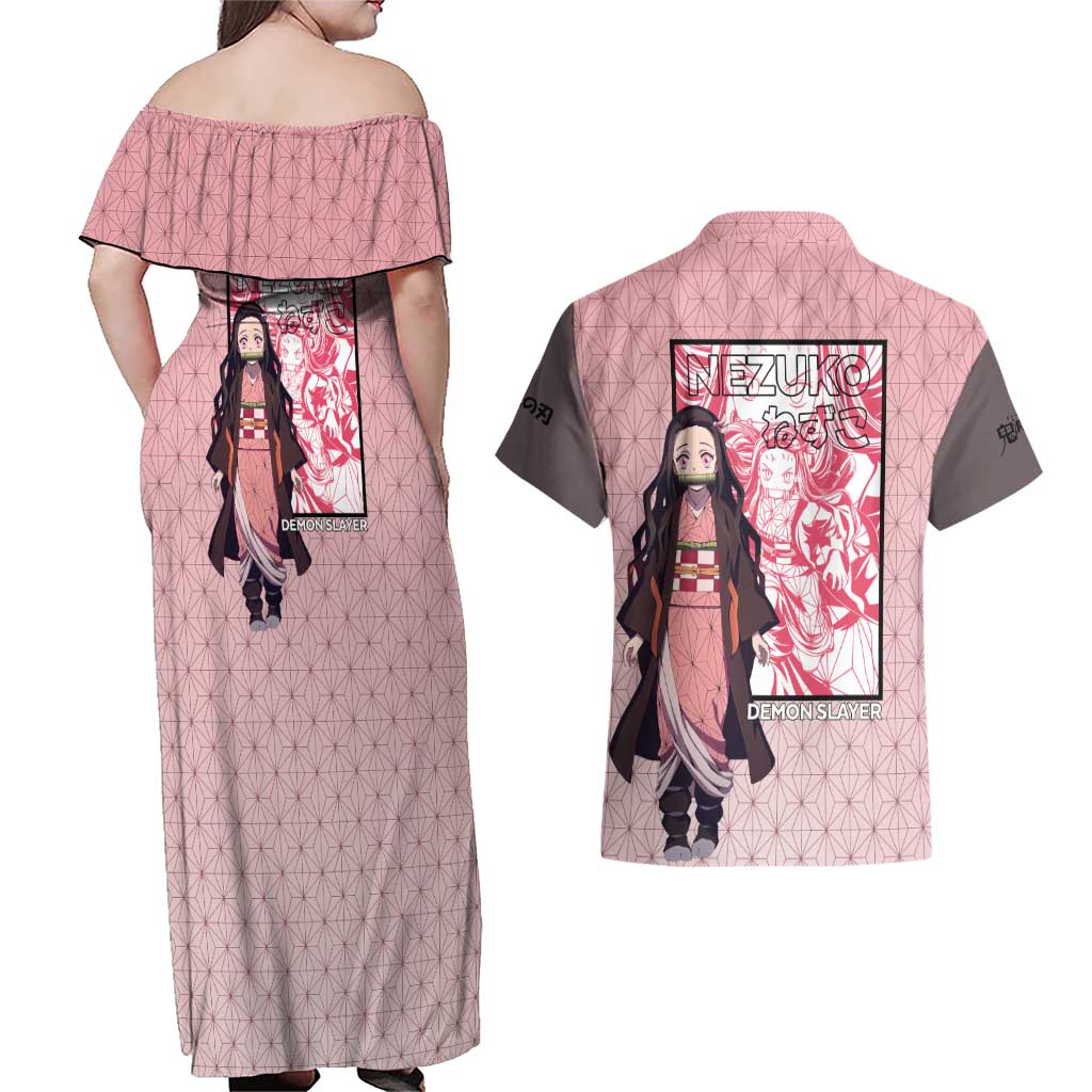 Kamado Nezuko Haori Demon Slayer Couples Matching Off Shoulder Maxi Dress and Hawaiian Shirt Anime Style