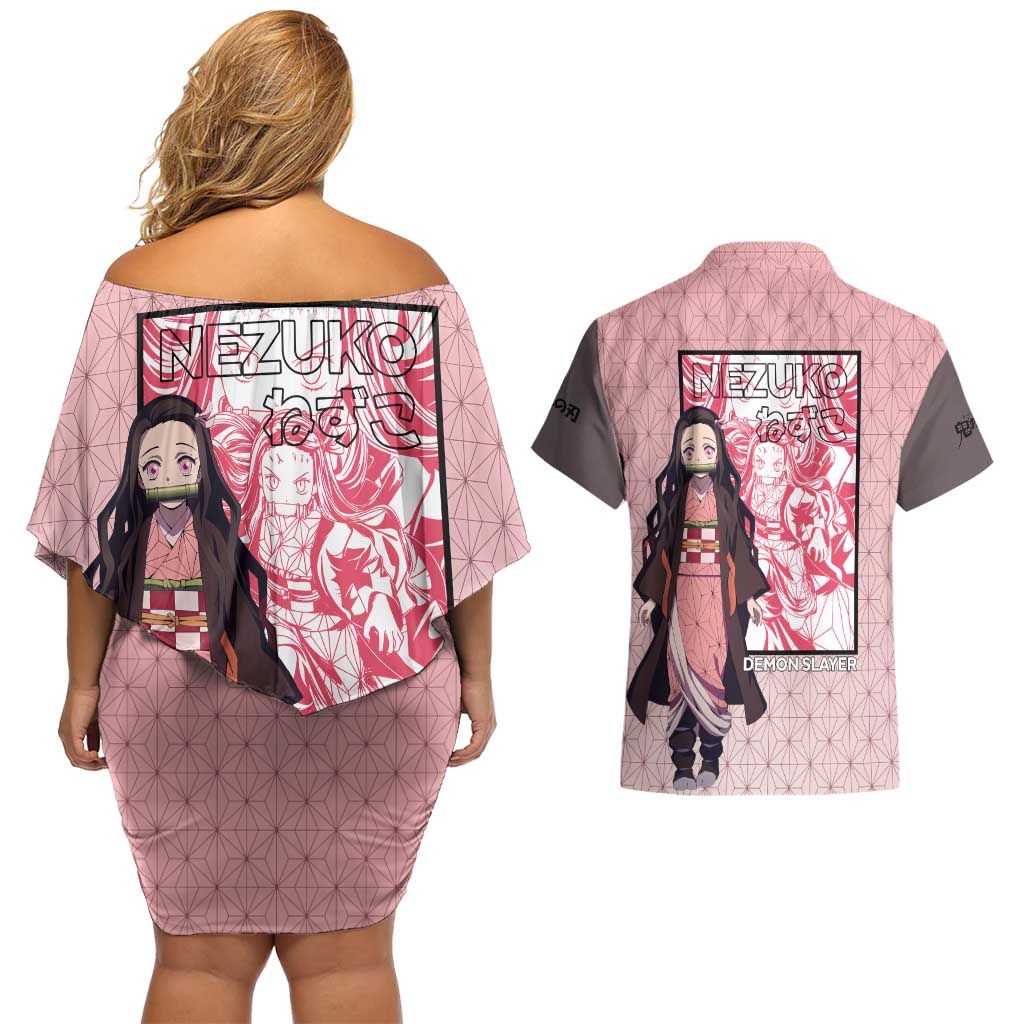 Kamado Nezuko Haori Demon Slayer Couples Matching Off Shoulder Short Dress and Hawaiian Shirt Anime Style