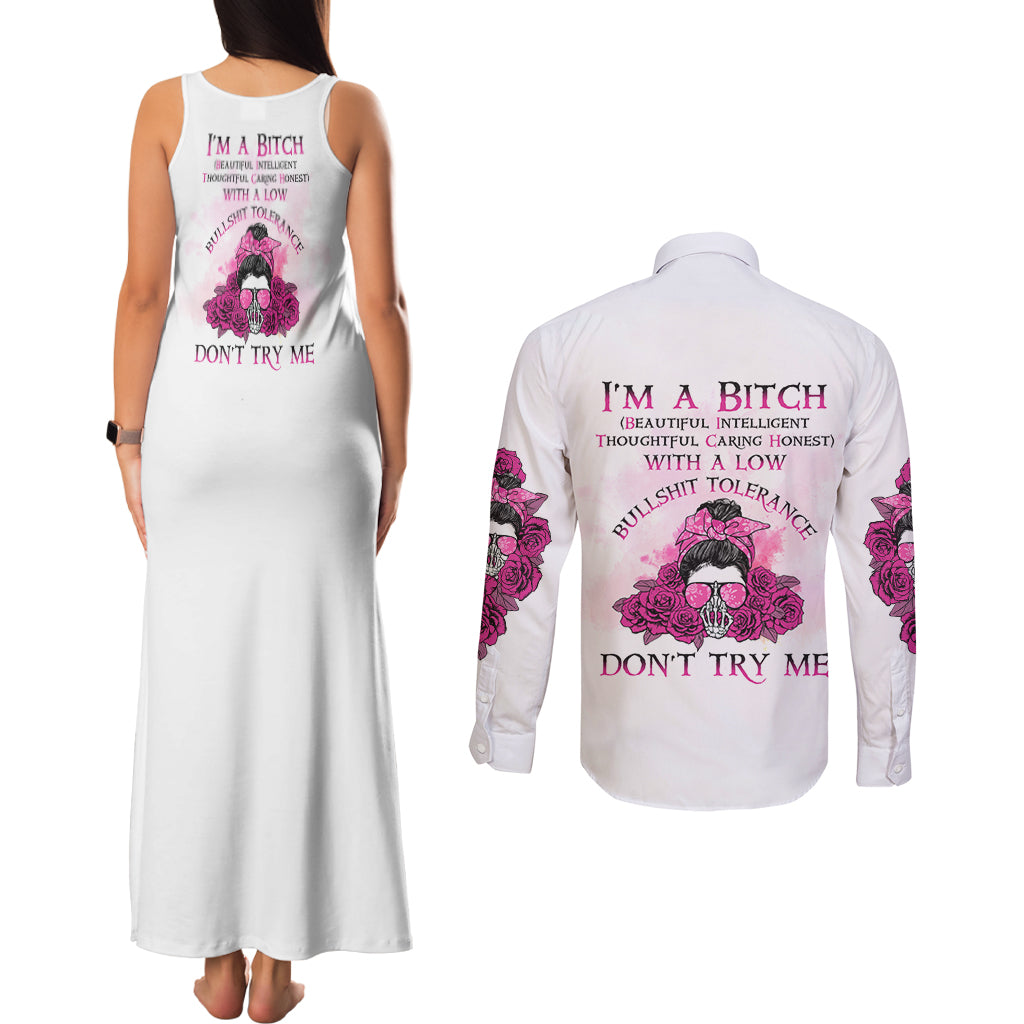 im-a-b-dont-try-me-rose-messy-bun-couples-matching-tank-maxi-dress-and-long-sleeve-button-shirt