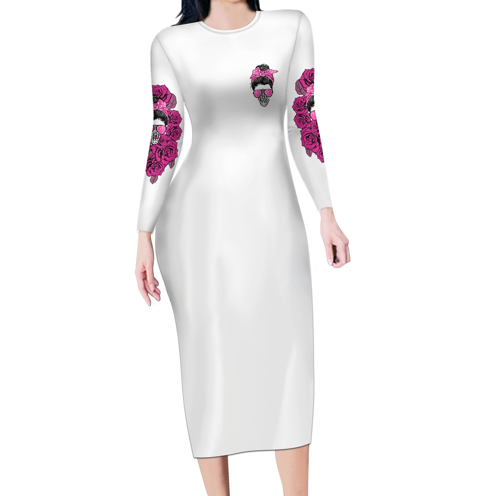 im-a-b-dont-try-me-rose-messy-bun-long-sleeve-bodycon-dress
