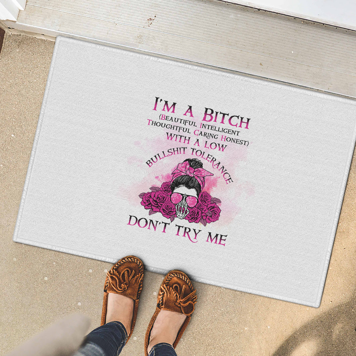 im-a-b-dont-try-me-rose-messy-bun-rubber-doormat