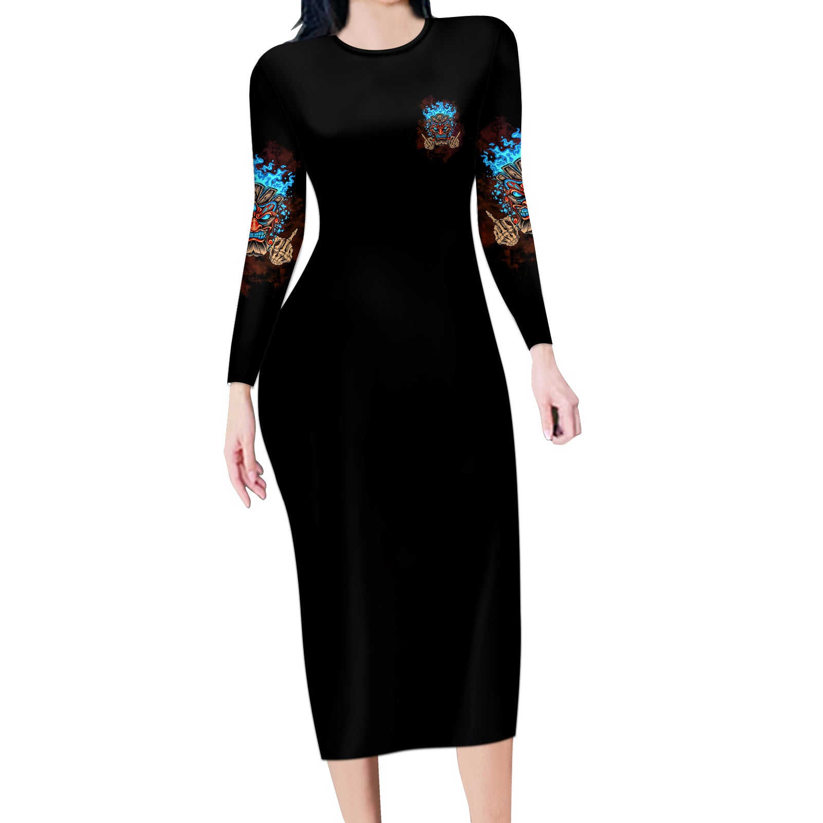 my-give-a-f-tiki-skull-long-sleeve-bodycon-dress