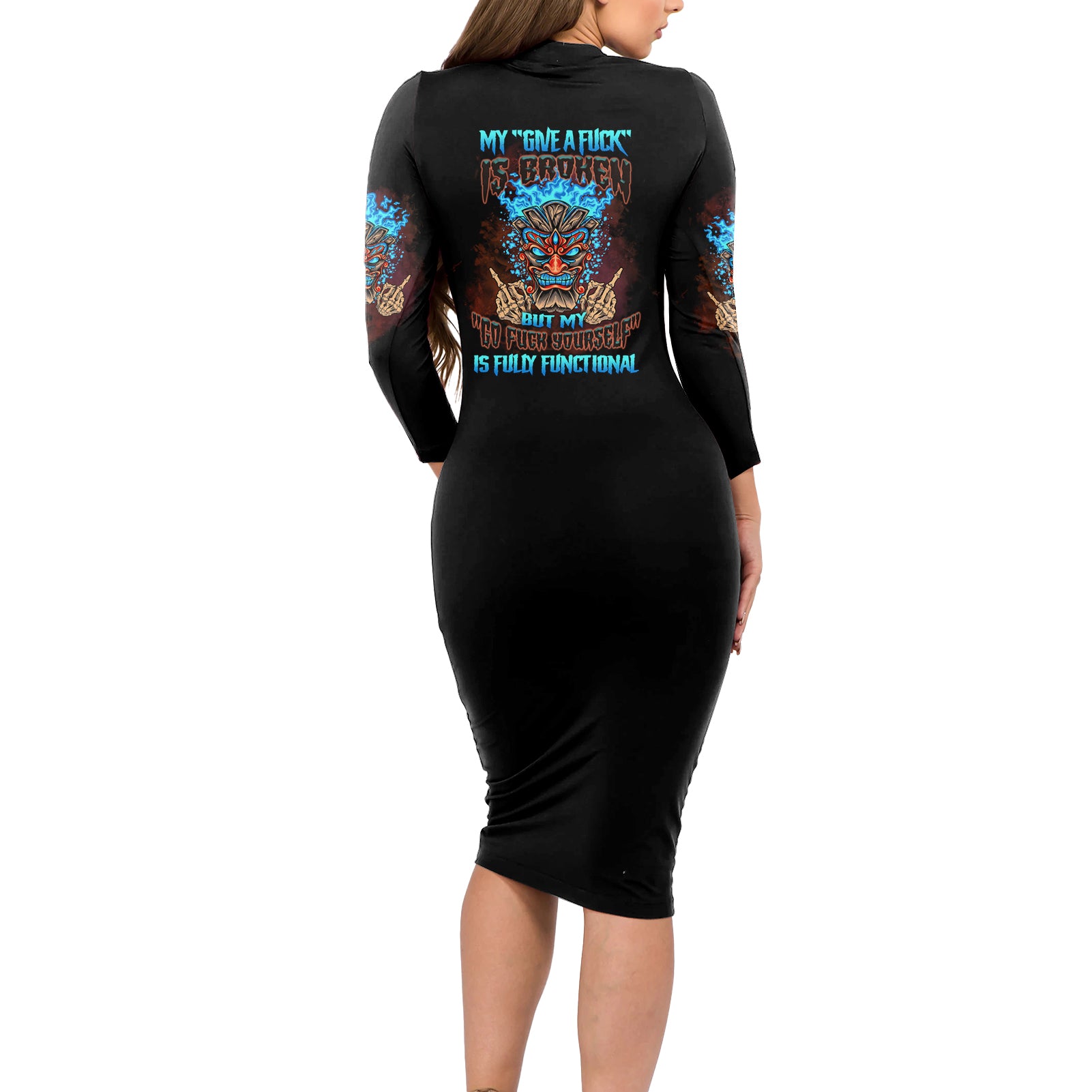 my-give-a-f-tiki-skull-long-sleeve-bodycon-dress