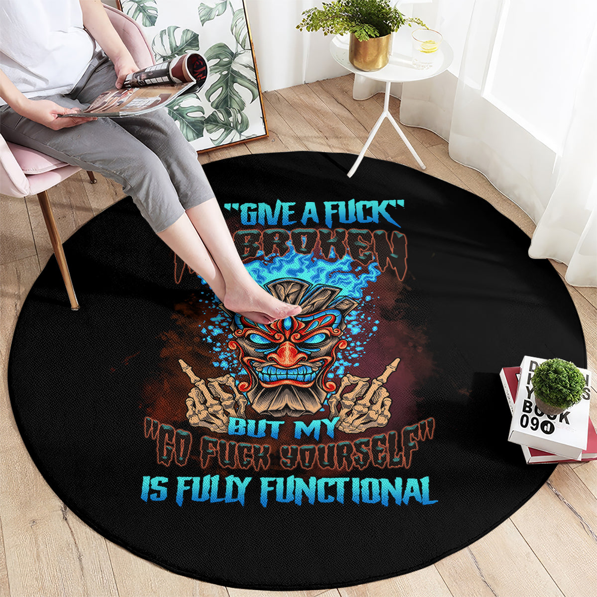 my-give-a-f-tiki-skull-round-carpet
