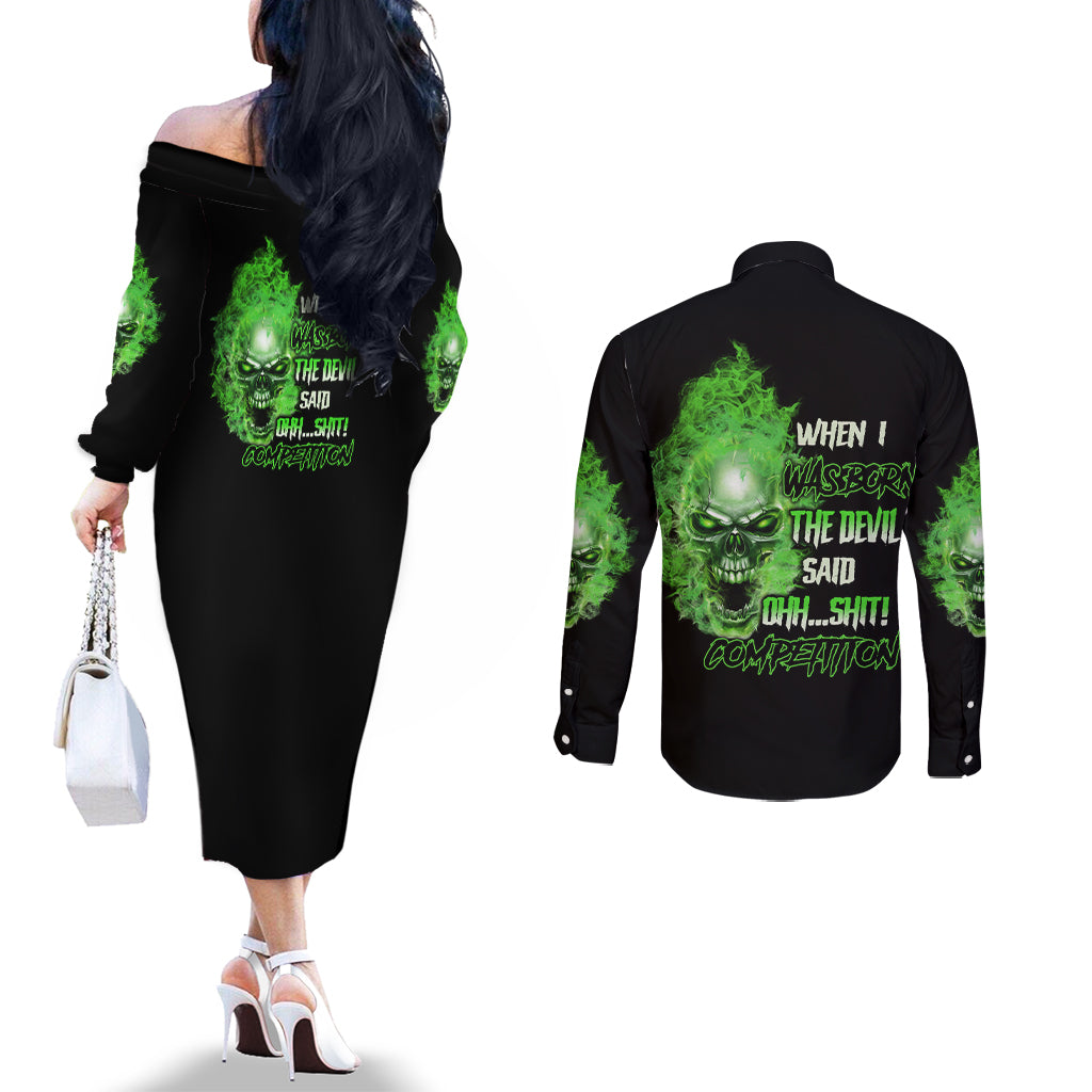 when-i-was-born-skull-couples-matching-off-the-shoulder-long-sleeve-dress-and-long-sleeve-button-shirt
