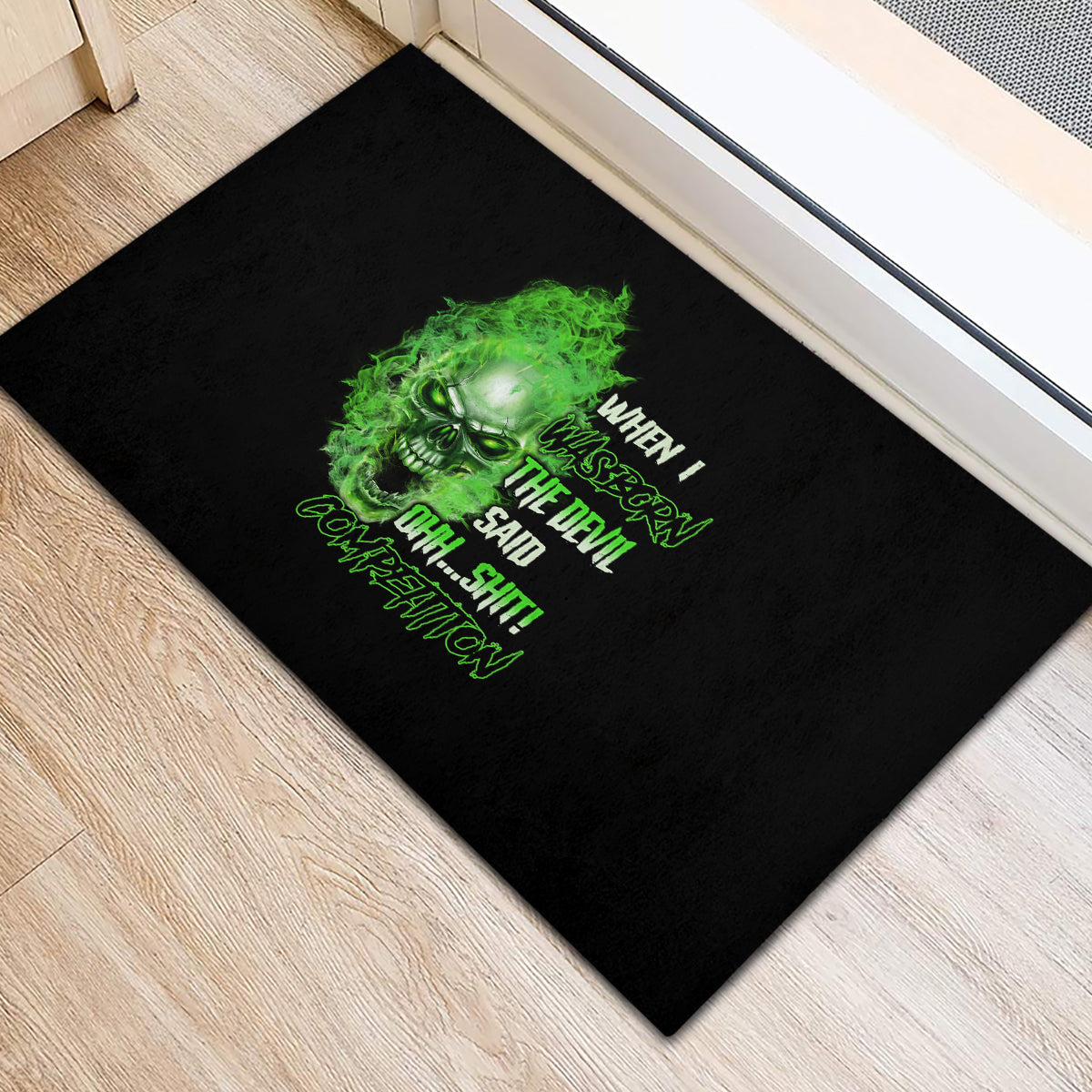 when-i-was-born-skull-rubber-doormat