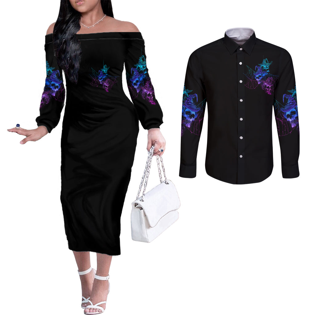 the-good-girl-in-me-got-tired-skull-witch-halloween-couples-matching-off-the-shoulder-long-sleeve-dress-and-long-sleeve-button-shirt
