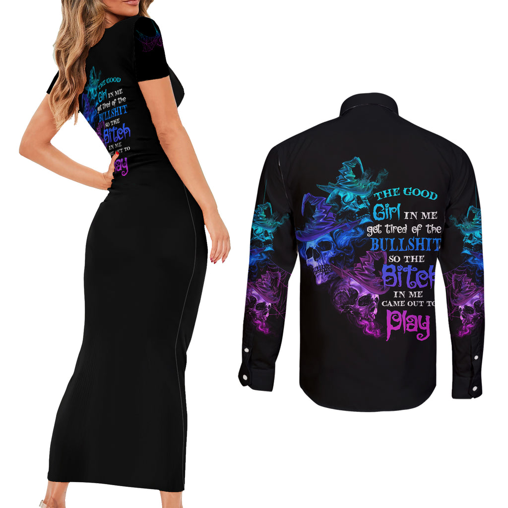 the-good-girl-in-me-got-tired-skull-witch-halloween-couples-matching-short-sleeve-bodycon-dress-and-long-sleeve-button-shirt