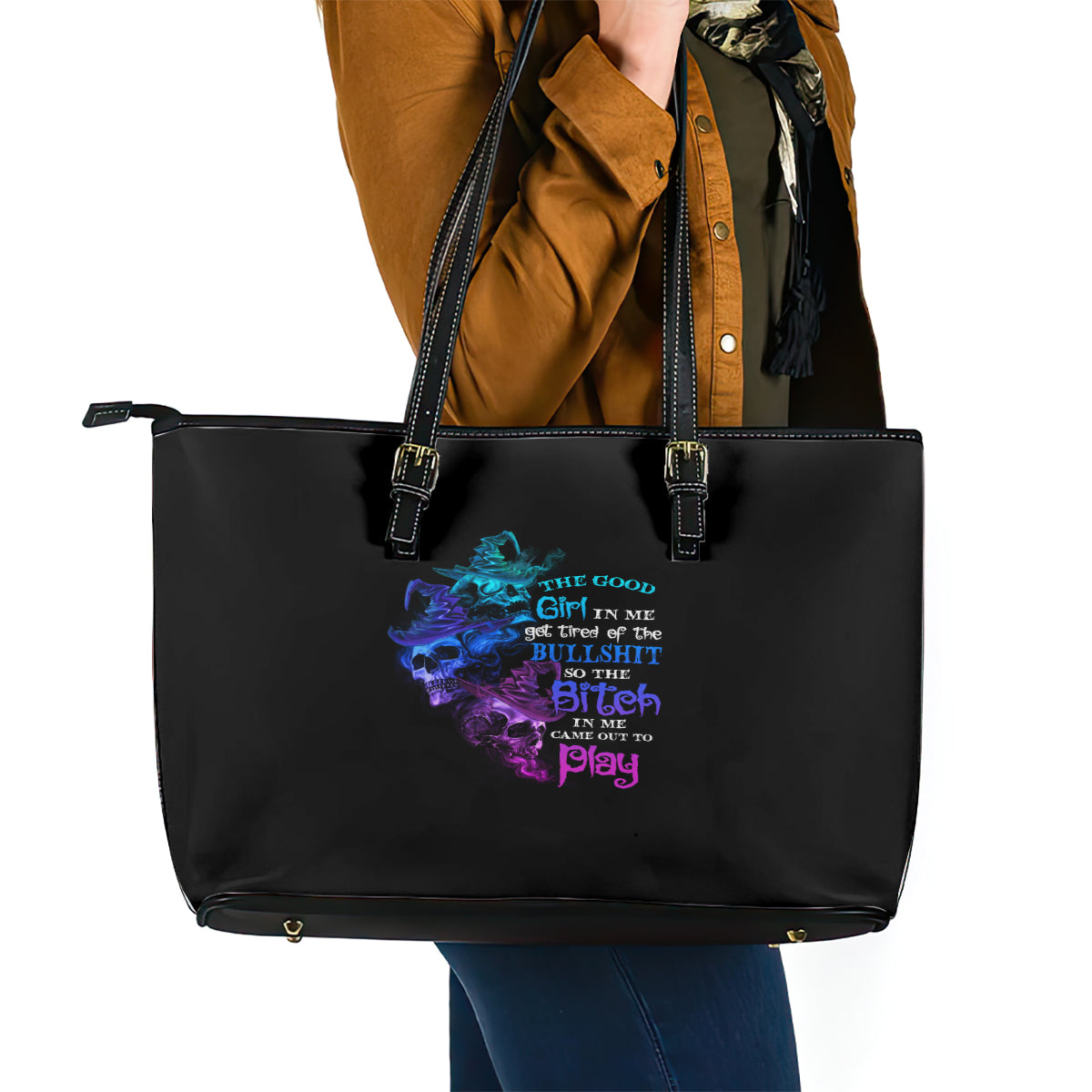 the-good-girl-in-me-got-tired-skull-witch-halloween-leather-tote-bag