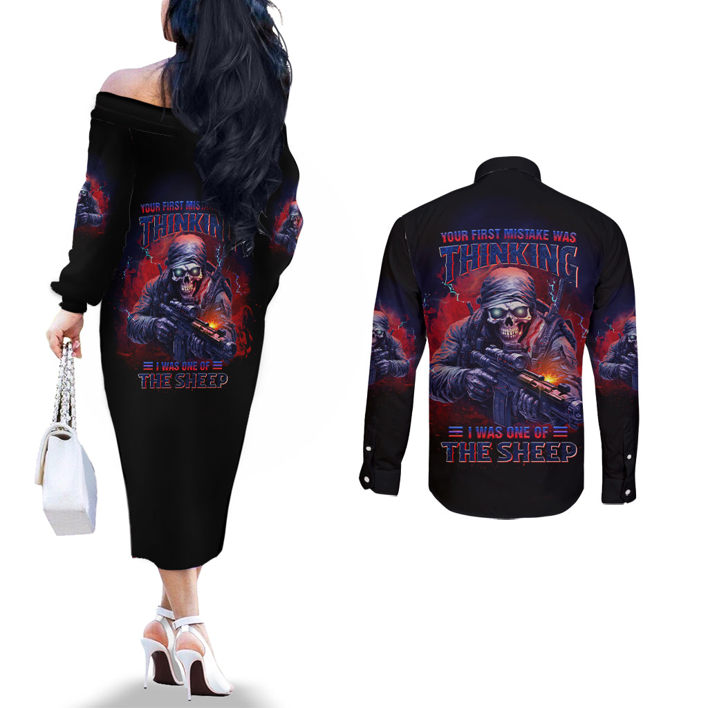 your-first-mistake-was-thinking-couples-matching-off-the-shoulder-long-sleeve-dress-and-long-sleeve-button-shirt