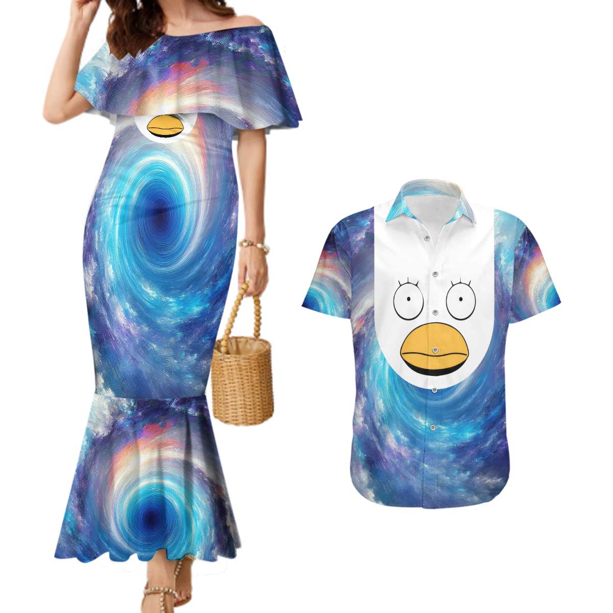 Cosmic Elizabeth Gintama Couples Matching Mermaid Dress and Hawaiian Shirt Anime Style