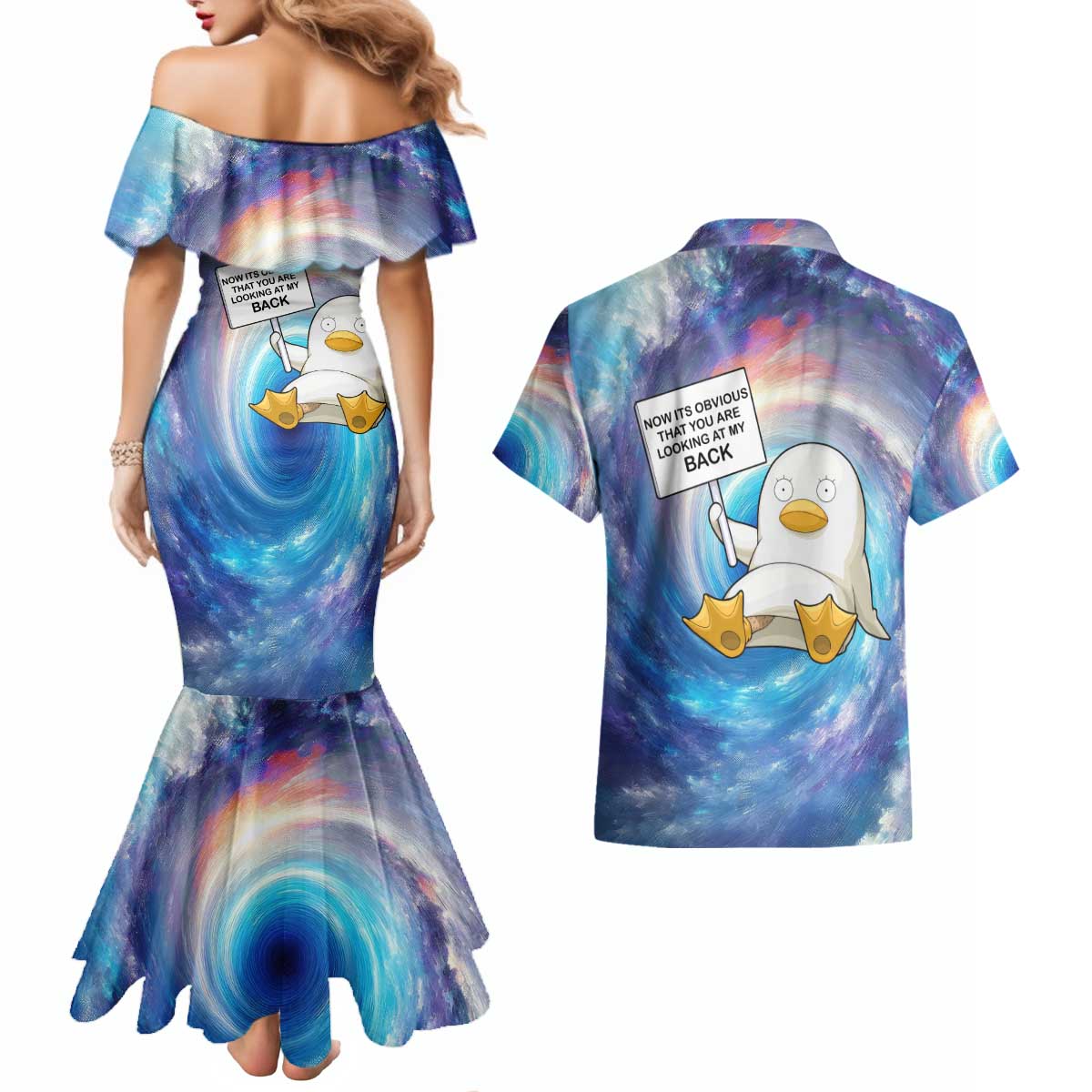 Cosmic Elizabeth Gintama Couples Matching Mermaid Dress and Hawaiian Shirt Anime Style