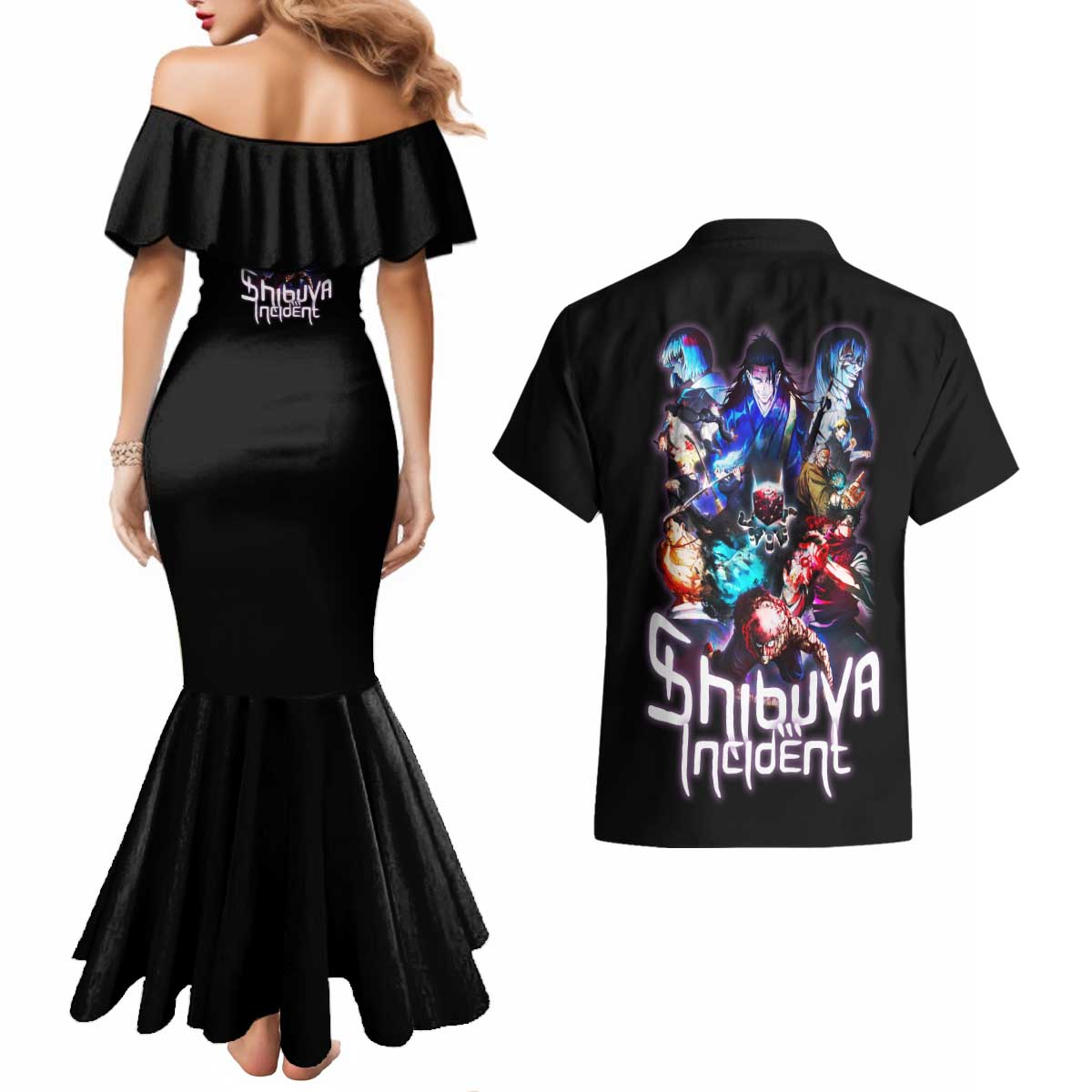 Shibuya Incident Jujutsu Kaisen Couples Matching Mermaid Dress and Hawaiian Shirt Anime Style