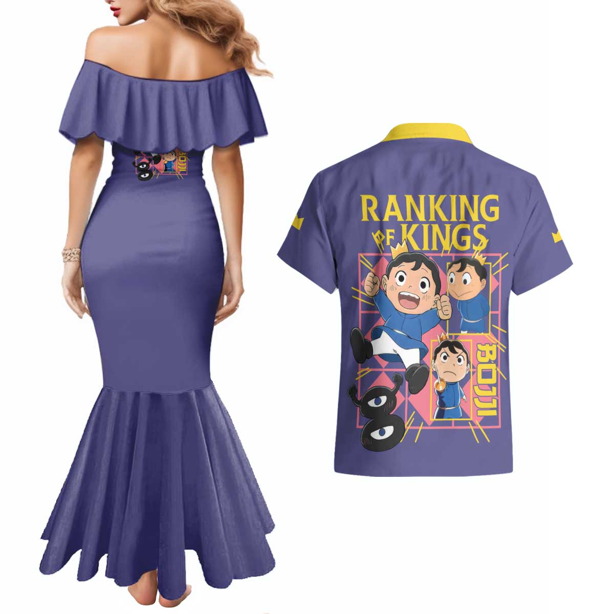 Bojji Ousama Ranking Couples Matching Mermaid Dress and Hawaiian Shirt Anime Style