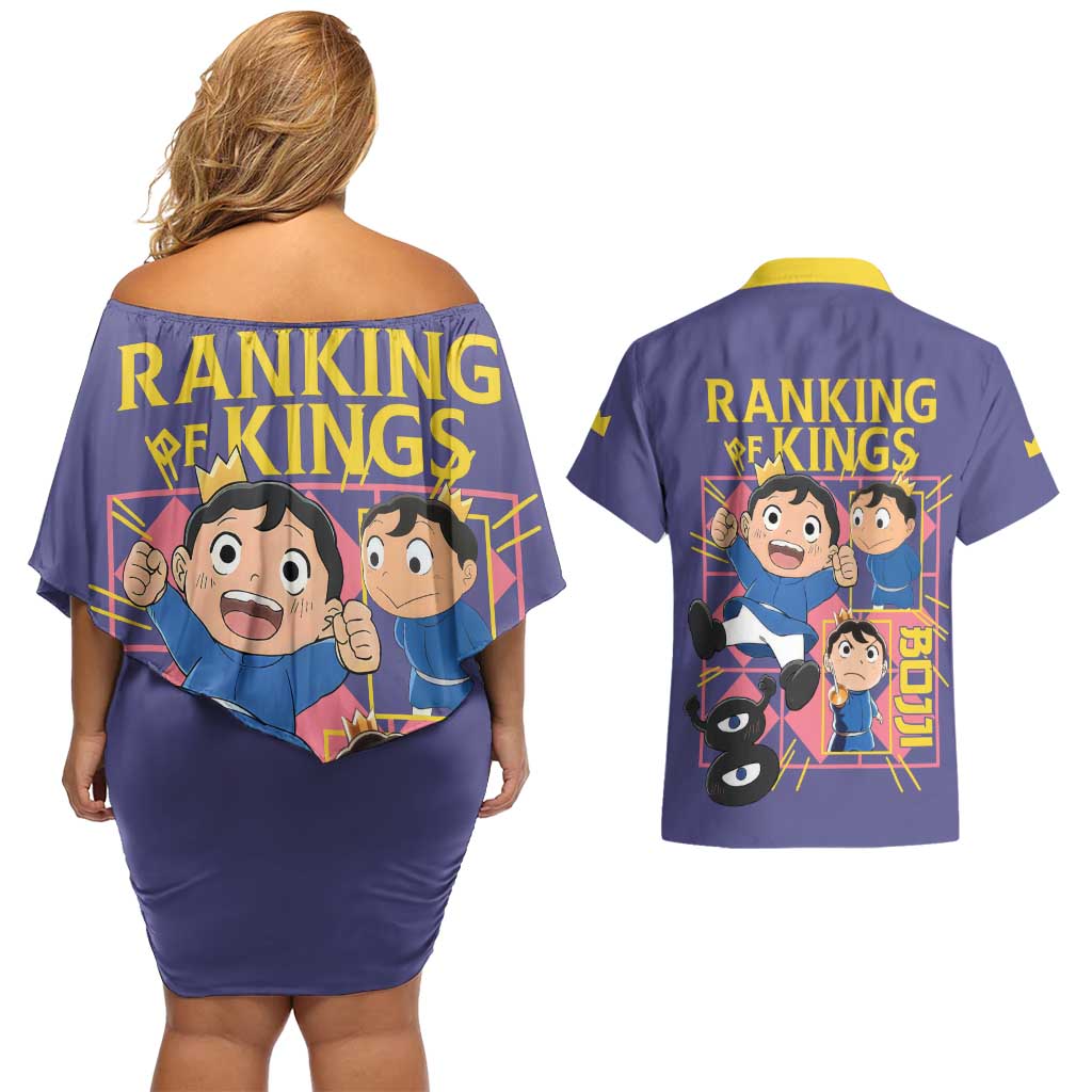 Bojji Ousama Ranking Couples Matching Off Shoulder Short Dress and Hawaiian Shirt Anime Style
