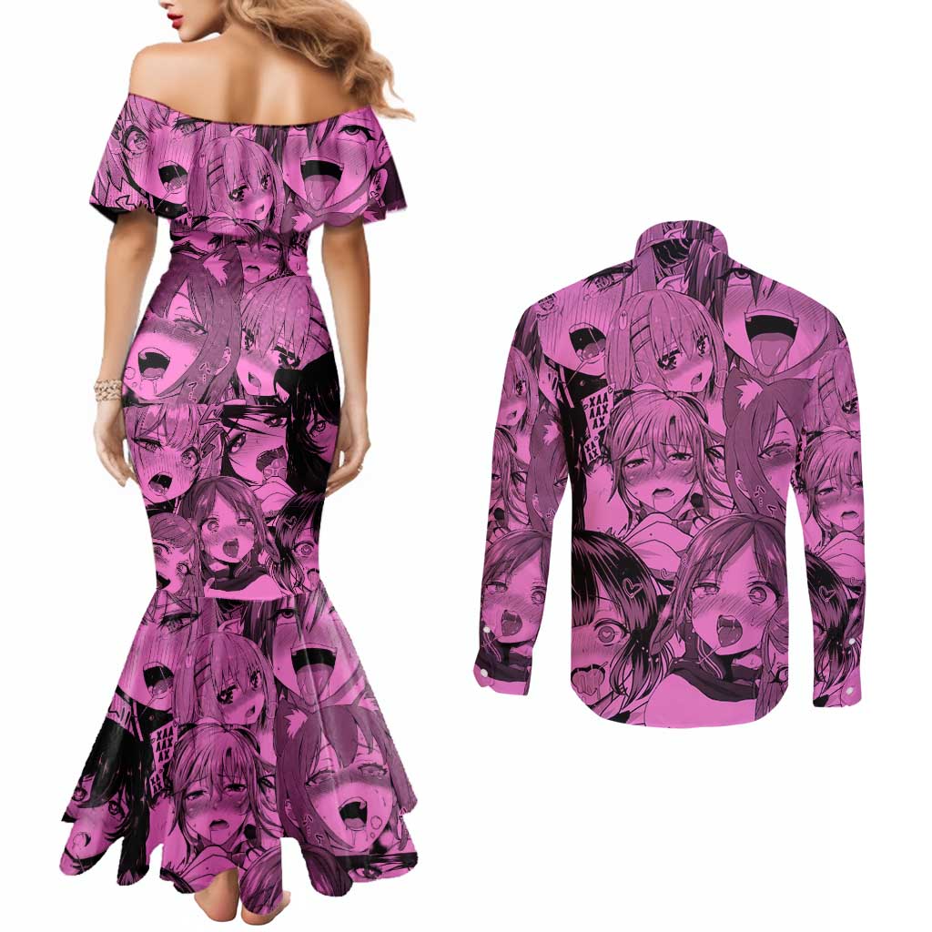 Ahegao Manga Couples Matching Mermaid Dress and Long Sleeve Button Shirt Anime Mid Manga Style