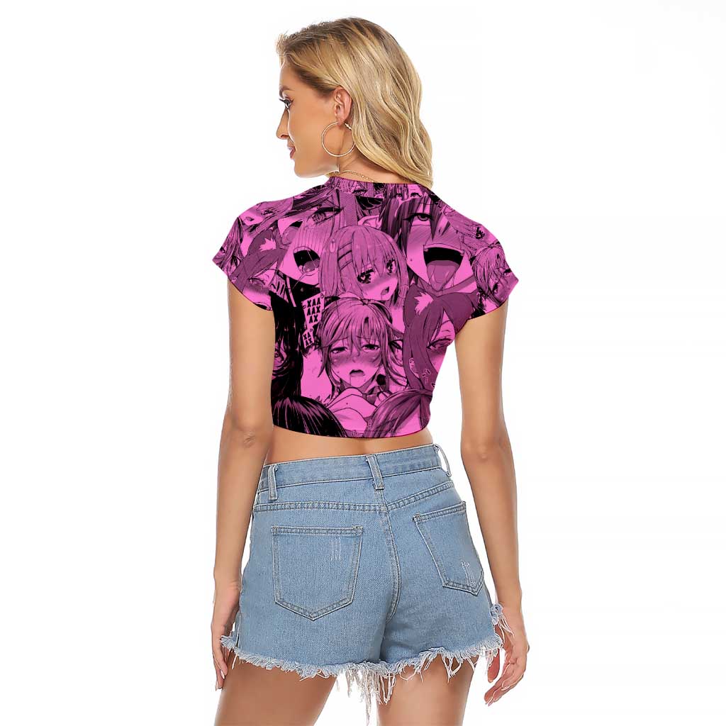 Ahegao Manga Raglan Cropped T Shirt Anime Mid Manga Style