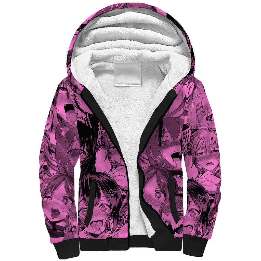 Ahegao Manga Sherpa Hoodie Anime Mid Manga Style