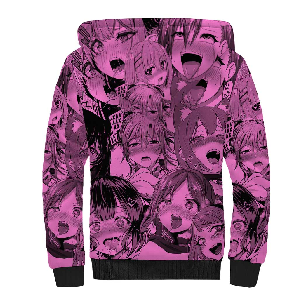 Ahegao Manga Sherpa Hoodie Anime Mid Manga Style