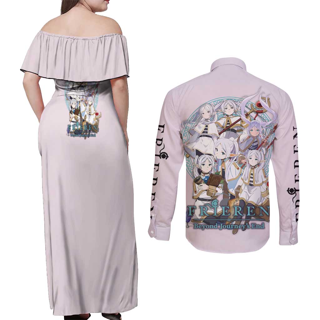 Frieren Frieren Beyond Journey’s End Couples Matching Off Shoulder Maxi Dress and Long Sleeve Button Shirt Anime Style